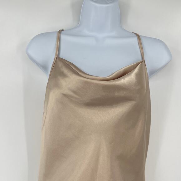 Y2K Bebe Cowl Neck Slip Dress Sz XS Champagne Satin USA Glam 90s Coquette Party - Picture 2 of 10